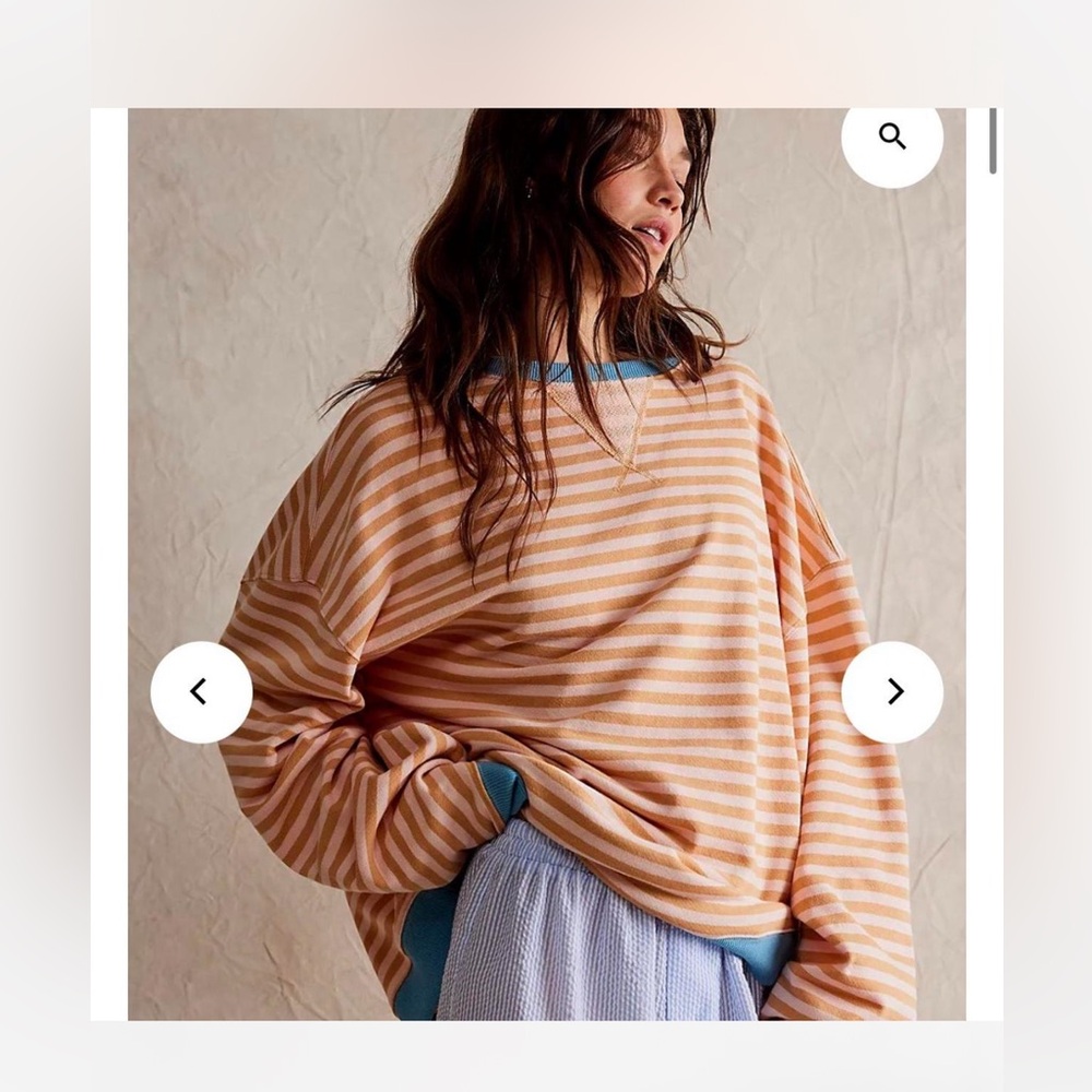 Free People Classic Striped Crewneck in Tan and Blue